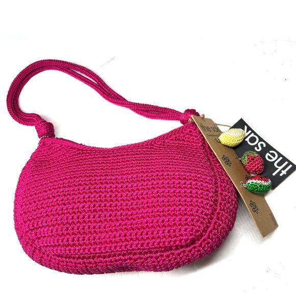 The Sak Handbags - NWT The Sak Josie shoulder bag magenta crochet fruit charms purse shoulder